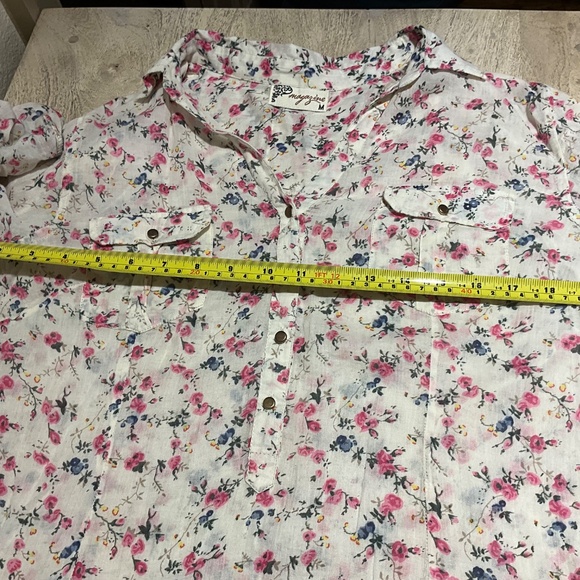 MAGAZINE lightweight cotton convertible long short sleeve floral blouse button M - Picture 12 of 15